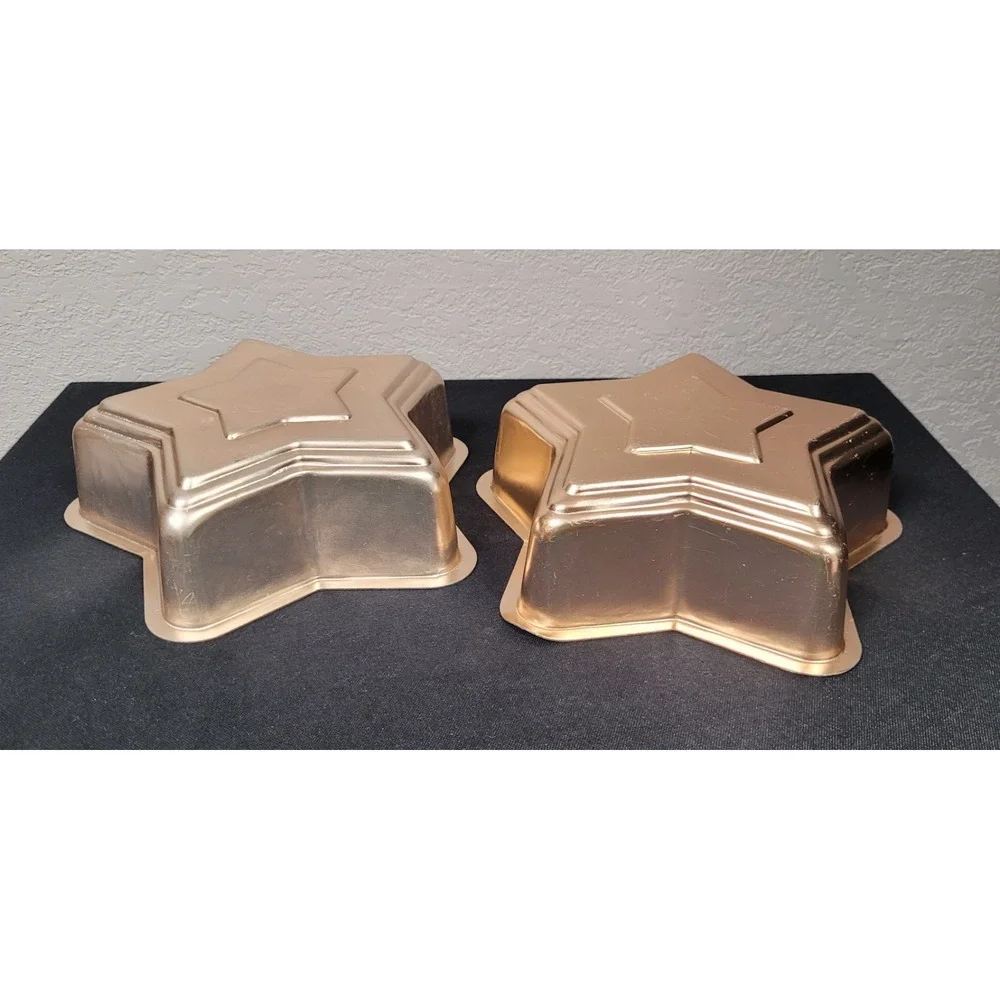 Vintage 1960s Copper-Toned Aluminum Star Jello Mold Wall Decor - Set of 2
